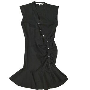 VERONICA BEARD Fountain Ruched Shirtdress Women Black Cotton Stretch Ruffle Sz 6